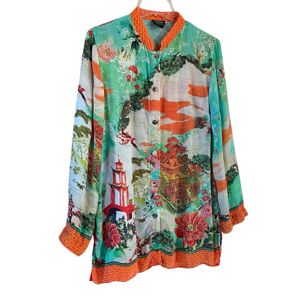 CITRON SANTA MONICA Size Large Chinese Pagoda Tie Dye Button-Up Long Sleeve Top - Picture 9 of 9